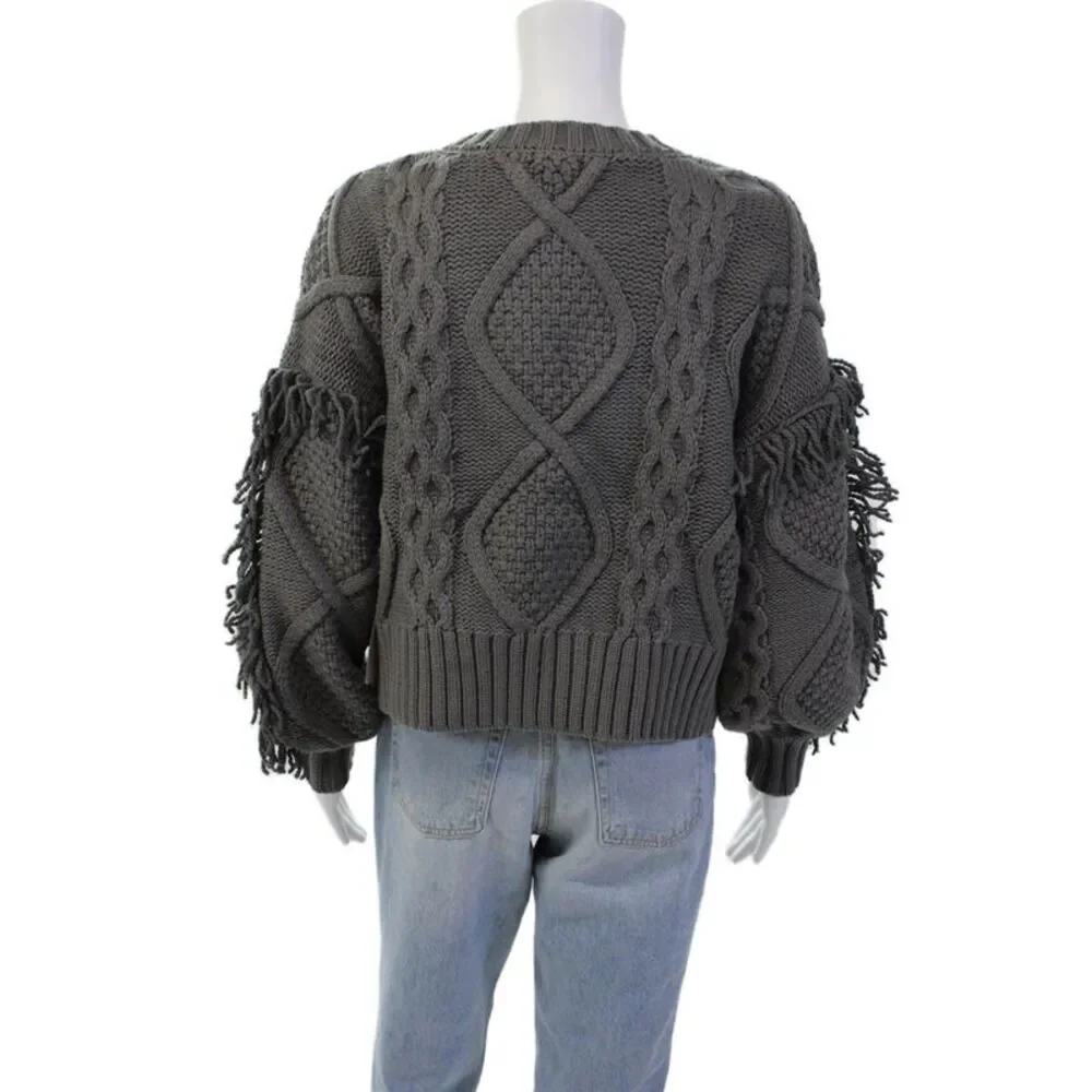 Line And Dot Womens Cotton Boxy Chunky Knit Pullover Sweater Gray Size S